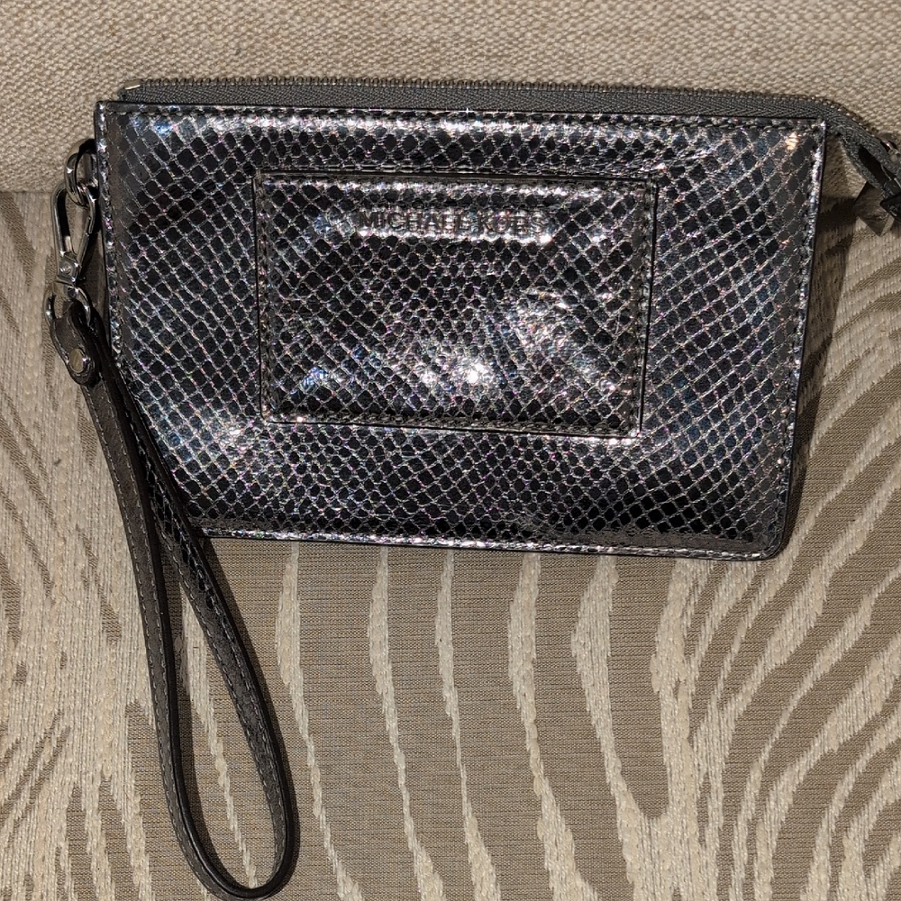 Michael Kors Metallic Silver Wristlet